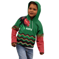 Kenya Cricket Custom Kid Hoodie Green Lion Head with Kenyan Pattern - Wonder Print Shop