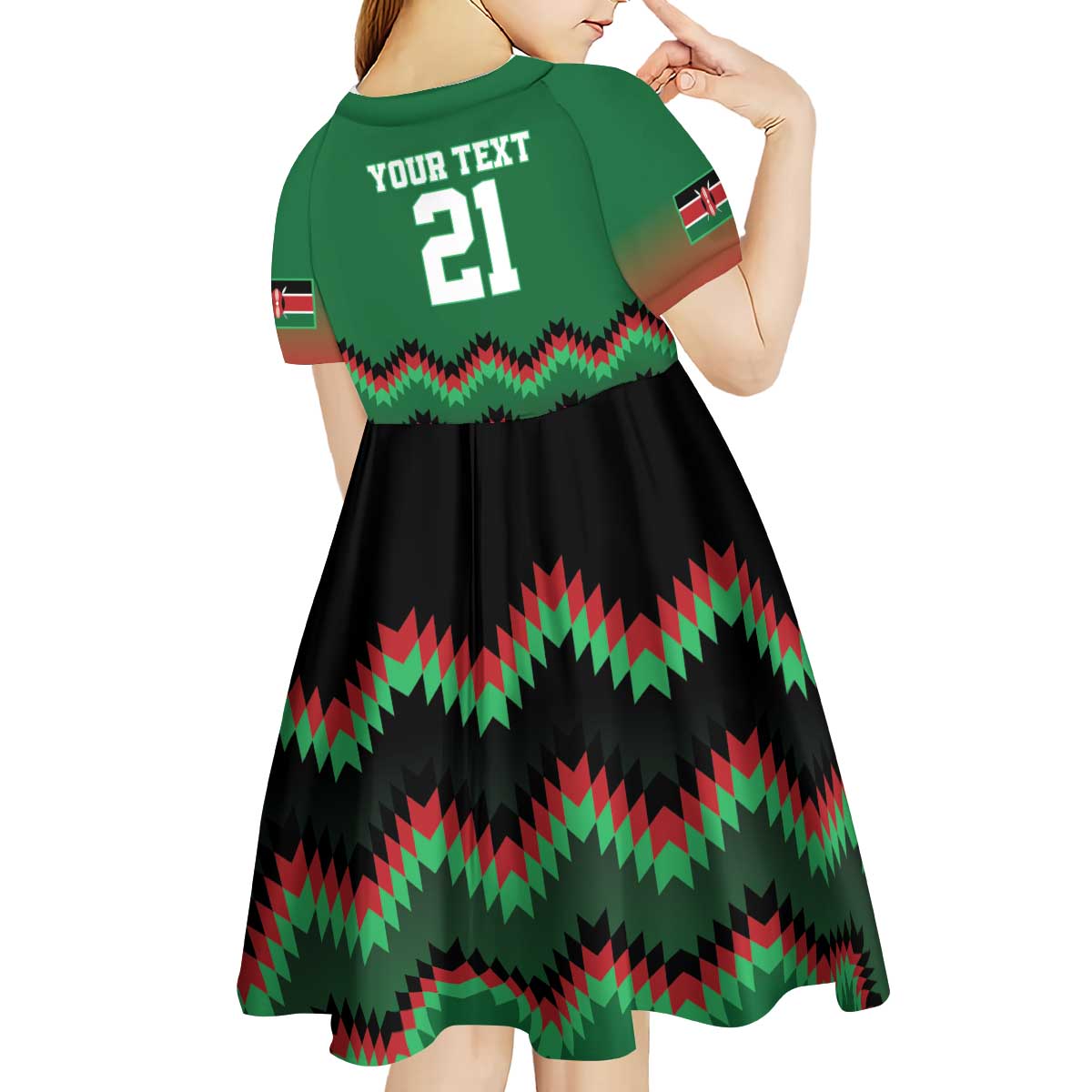 Kenya Cricket Custom Kid Short Sleeve Dress Green Lion Head with Kenyan Pattern - Wonder Print Shop
