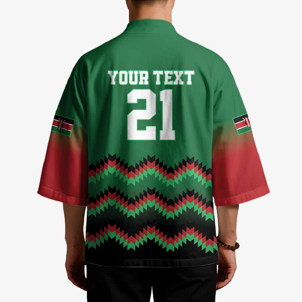 Kenya Cricket Custom Kimono Green Lion Head with Kenyan Pattern - Wonder Print Shop