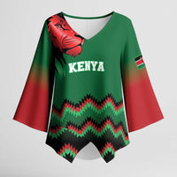 Kenya Cricket Custom Kimono Sleeve Blouse Green Lion Head with Kenyan Pattern - Wonder Print Shop