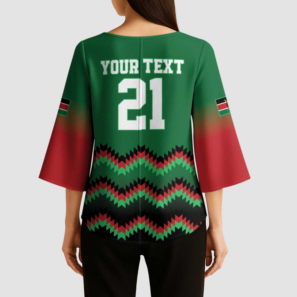 Kenya Cricket Custom Kimono Sleeve Blouse Green Lion Head with Kenyan Pattern - Wonder Print Shop