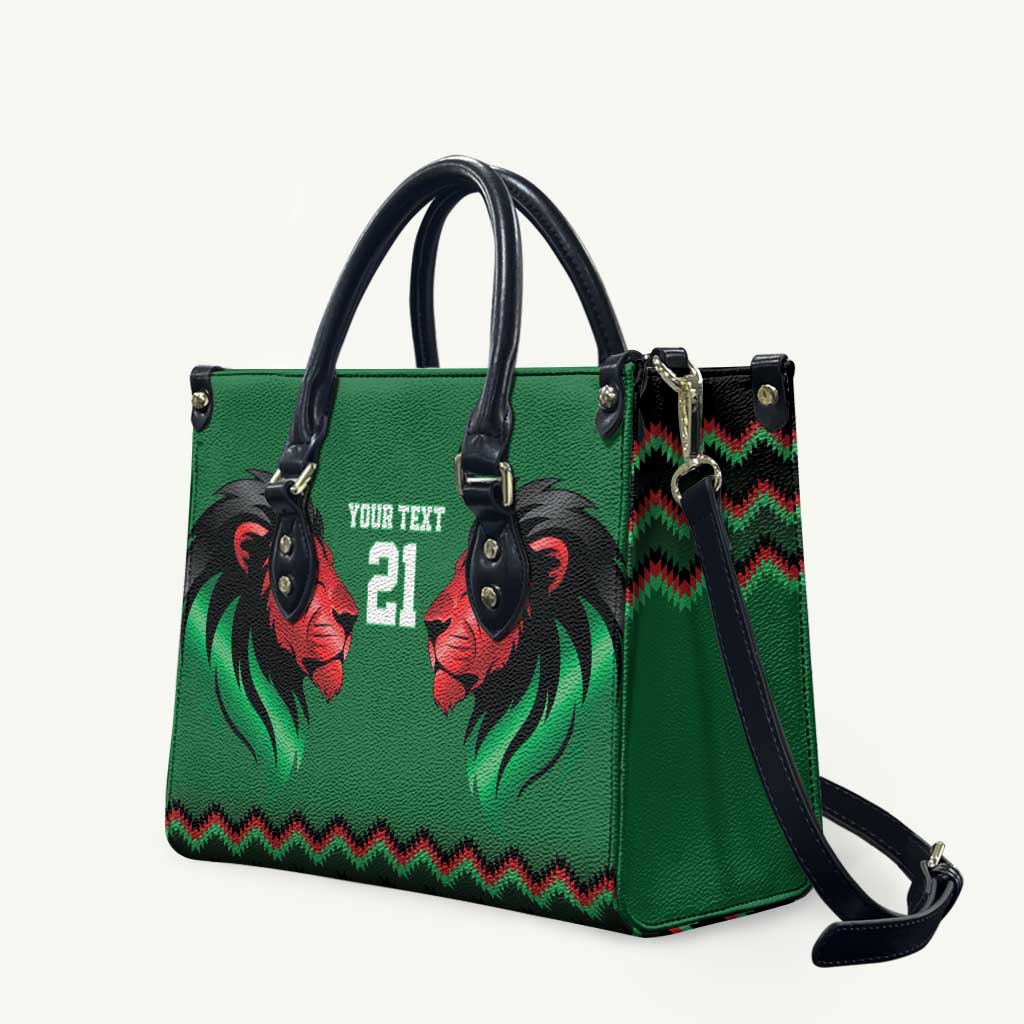 Kenya Cricket Custom Leather Bag Green Lion Head with Kenyan Pattern - Wonder Print Shop