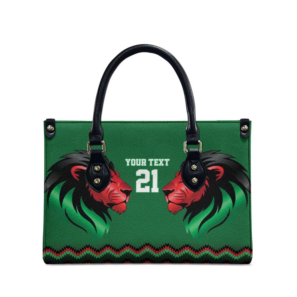 Kenya Cricket Custom Leather Bag Green Lion Head with Kenyan Pattern - Wonder Print Shop