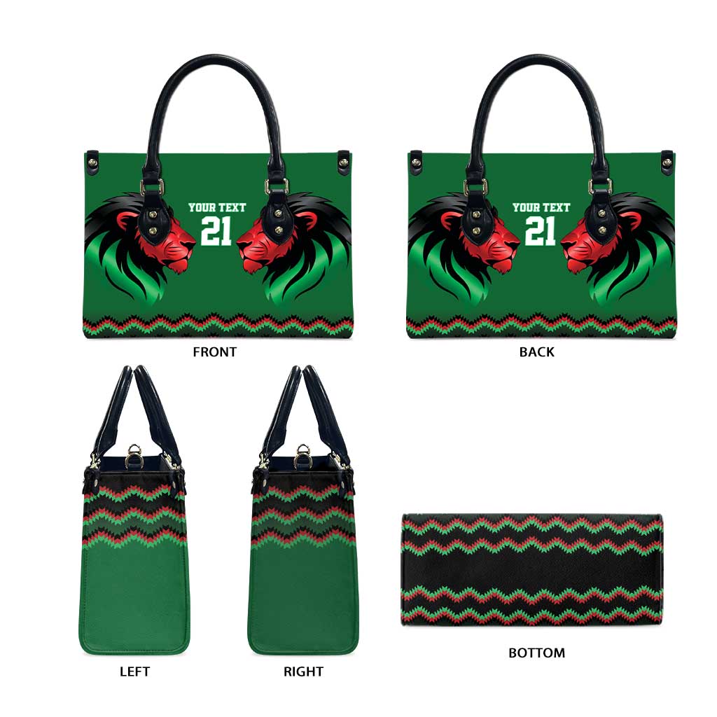 Kenya Cricket Custom Leather Bag Green Lion Head with Kenyan Pattern - Wonder Print Shop