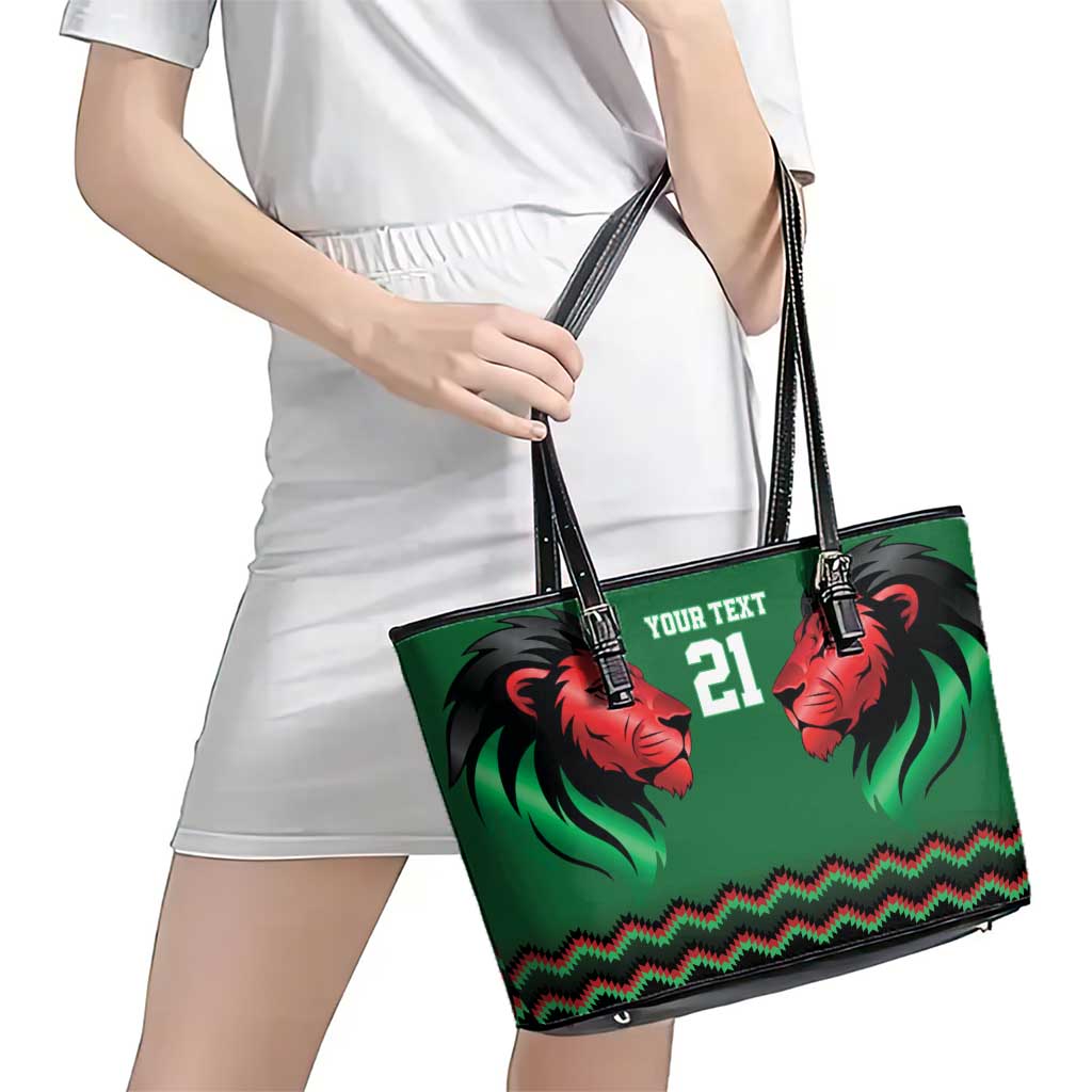 Kenya Cricket Custom Leather Tote Bag Green Lion Head with Kenyan Pattern - Wonder Print Shop