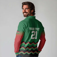 Kenya Cricket Custom Long Sleeve Polo Shirt Green Lion Head with Kenyan Pattern - Wonder Print Shop