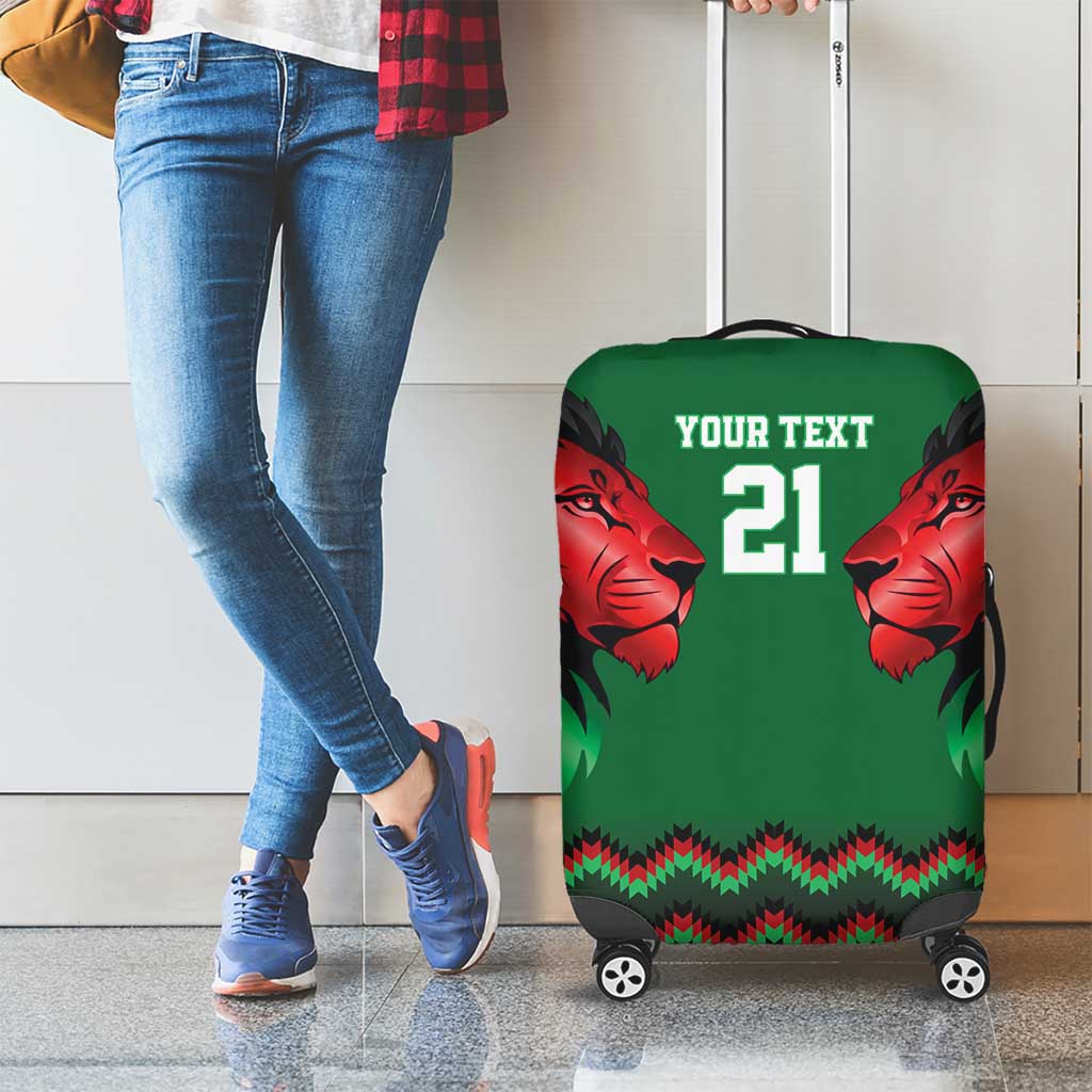 Kenya Cricket Custom Luggage Cover Green Lion Head with Kenyan Pattern - Wonder Print Shop