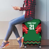 Kenya Cricket Custom Luggage Cover Green Lion Head with Kenyan Pattern - Wonder Print Shop
