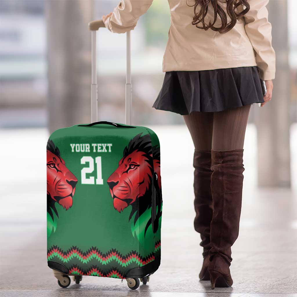 Kenya Cricket Custom Luggage Cover Green Lion Head with Kenyan Pattern - Wonder Print Shop