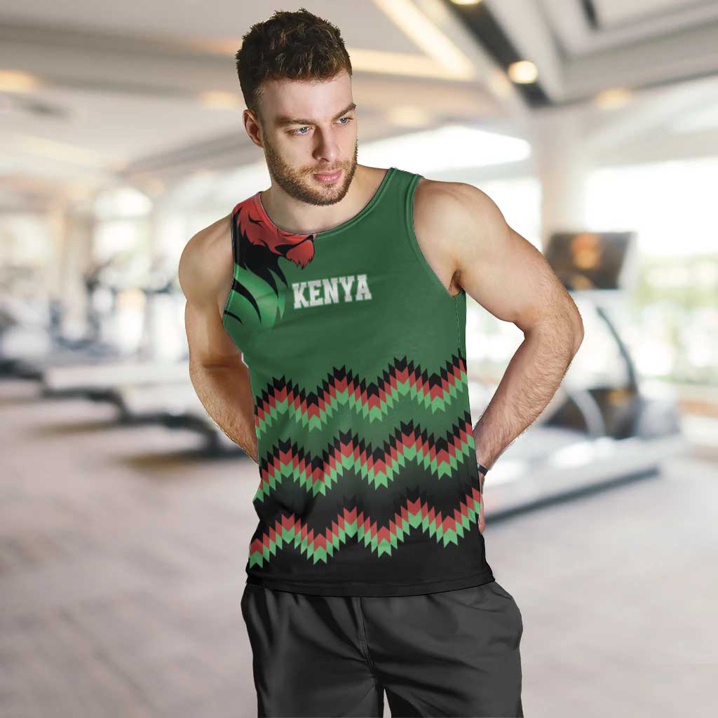 Kenya Cricket Custom Men Tank Top Green Lion Head with Kenyan Pattern - Wonder Print Shop