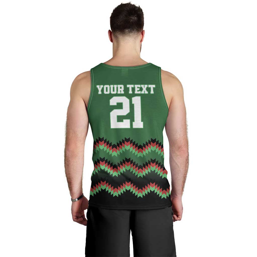 Kenya Cricket Custom Men Tank Top Green Lion Head with Kenyan Pattern - Wonder Print Shop