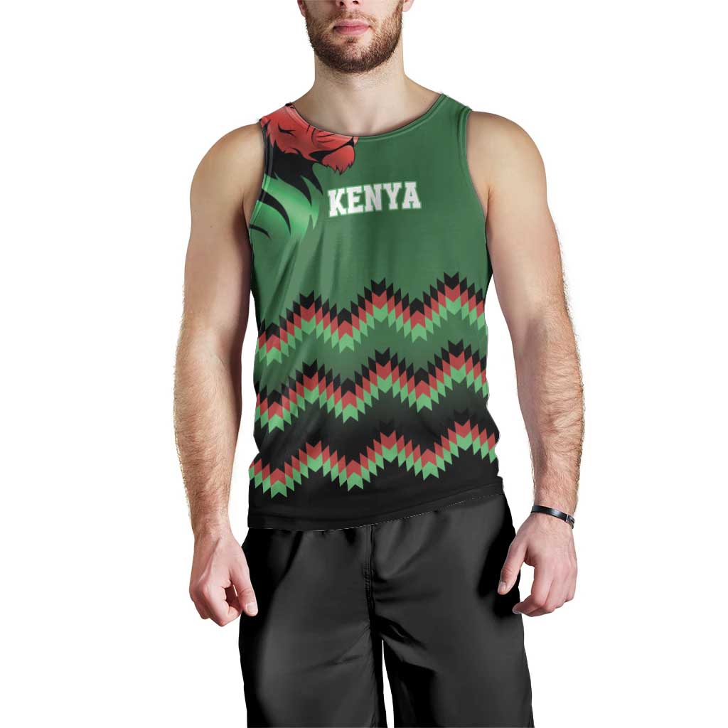 Kenya Cricket Custom Men Tank Top Green Lion Head with Kenyan Pattern - Wonder Print Shop