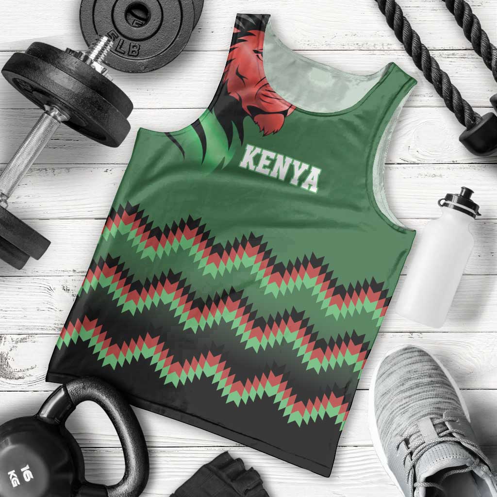 Kenya Cricket Custom Men Tank Top Green Lion Head with Kenyan Pattern - Wonder Print Shop