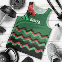 Kenya Cricket Custom Men Tank Top Green Lion Head with Kenyan Pattern - Wonder Print Shop