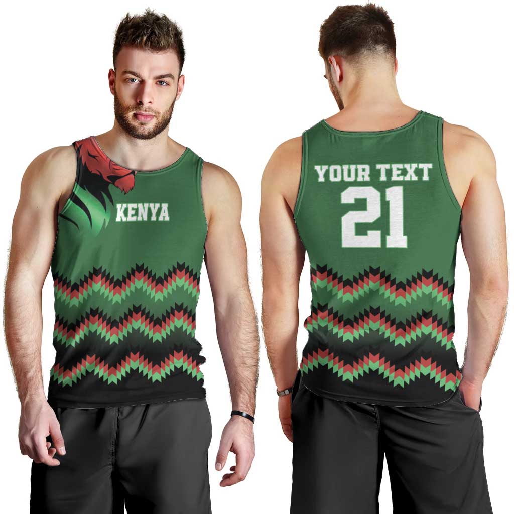 Kenya Cricket Custom Men Tank Top Green Lion Head with Kenyan Pattern - Wonder Print Shop