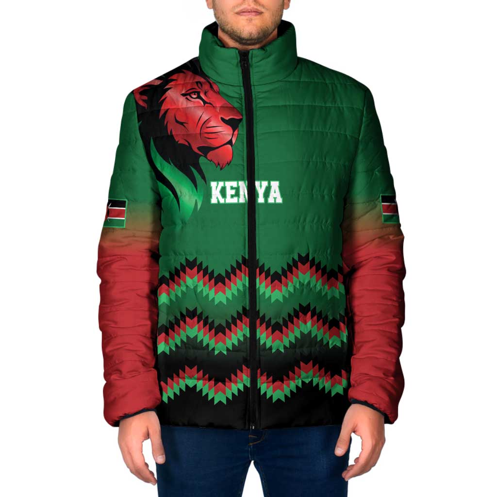 Kenya Cricket Custom Padded Jacket Green Lion Head with Kenyan Pattern - Wonder Print Shop