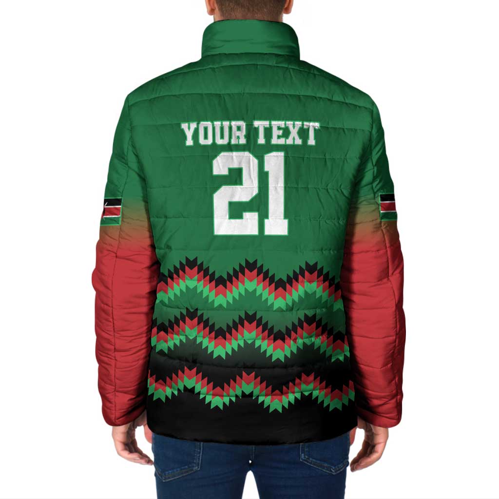 Kenya Cricket Custom Padded Jacket Green Lion Head with Kenyan Pattern - Wonder Print Shop