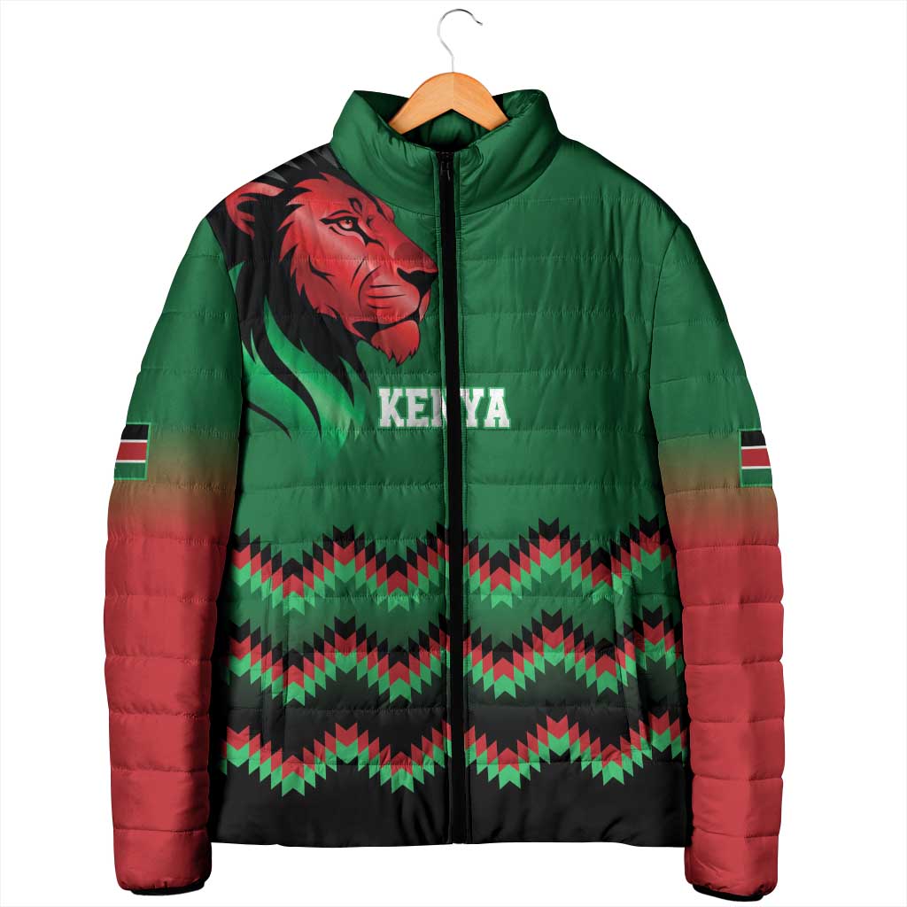 Kenya Cricket Custom Padded Jacket Green Lion Head with Kenyan Pattern - Wonder Print Shop