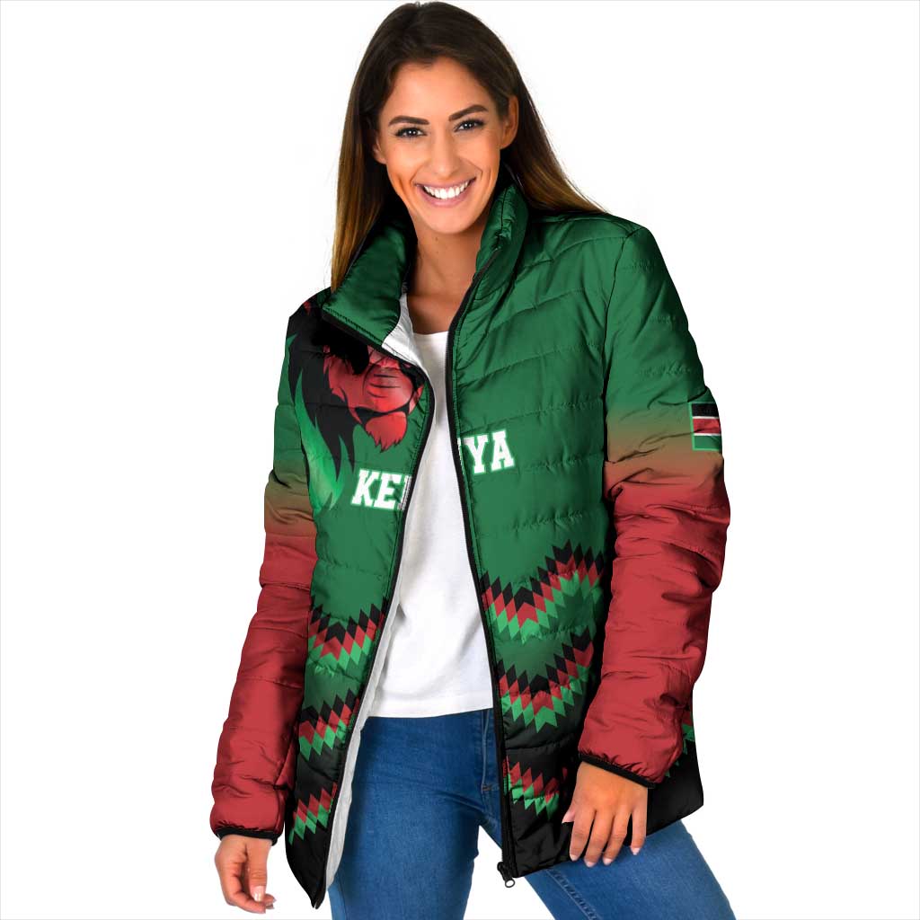 Kenya Cricket Custom Padded Jacket Green Lion Head with Kenyan Pattern - Wonder Print Shop