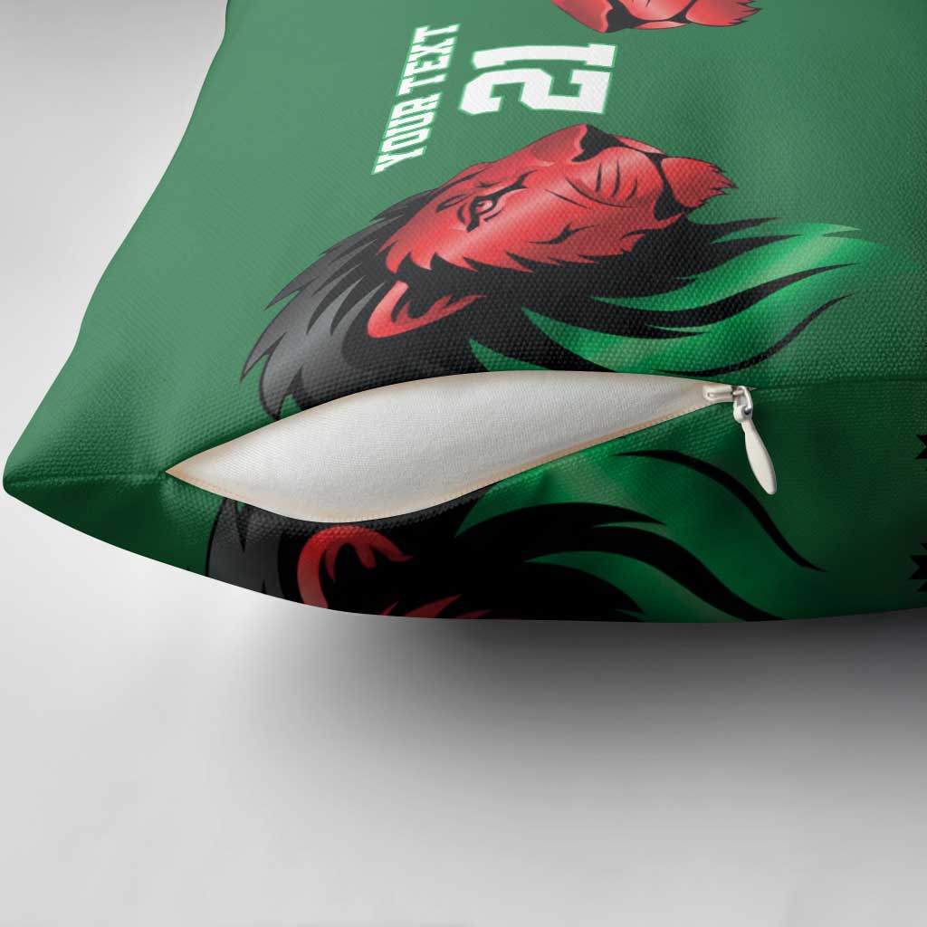 Kenya Cricket Custom Pillow Cover Green Lion Head with Kenyan Pattern - Wonder Print Shop