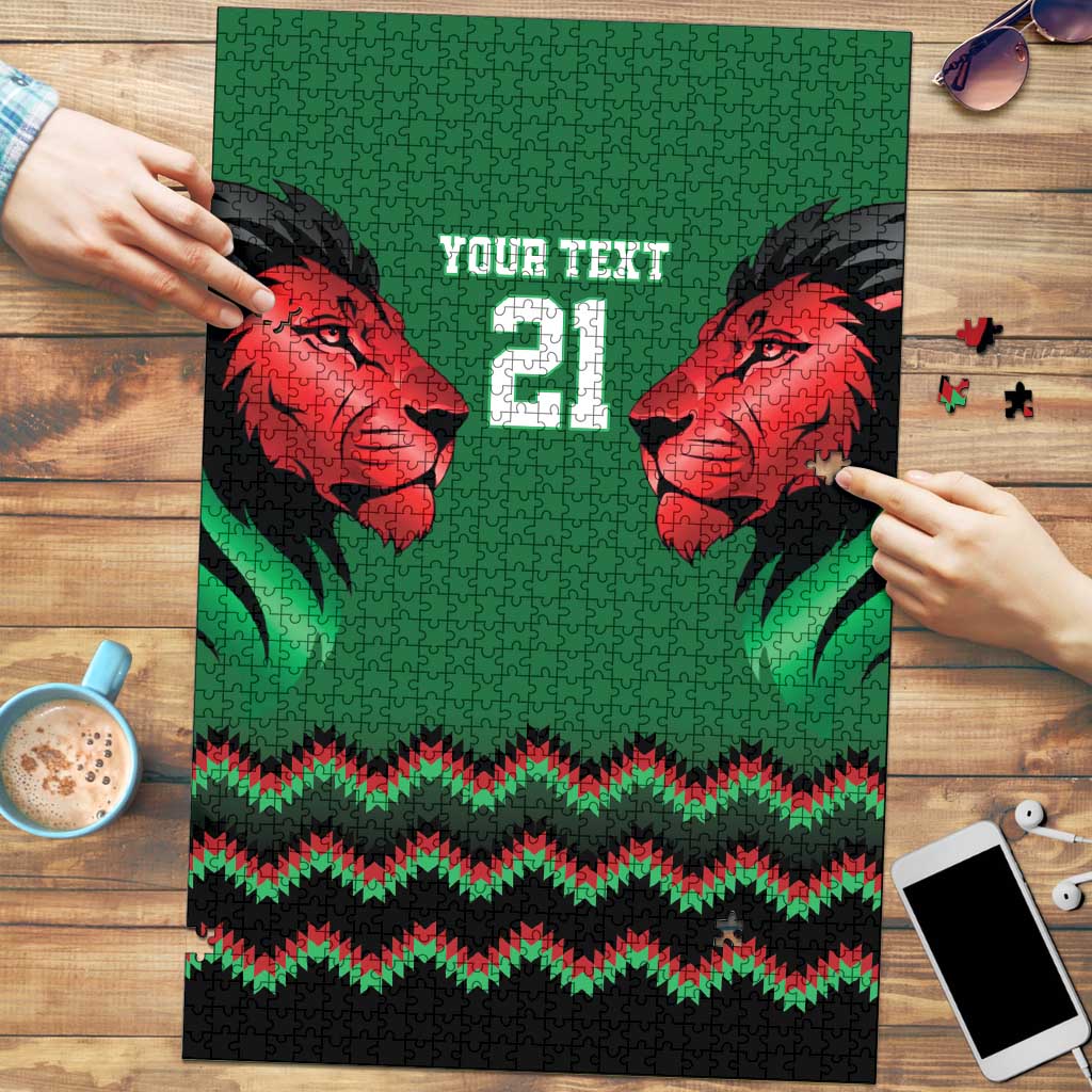Kenya Cricket Custom Puzzle Green Lion Head with Kenyan Pattern - Wonder Print Shop