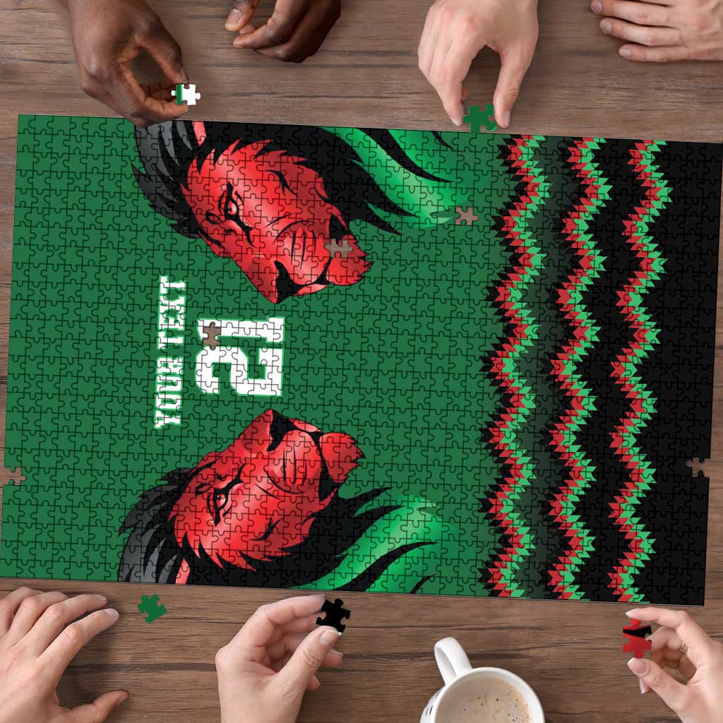 Kenya Cricket Custom Puzzle Green Lion Head with Kenyan Pattern - Wonder Print Shop