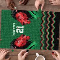 Kenya Cricket Custom Puzzle Green Lion Head with Kenyan Pattern - Wonder Print Shop
