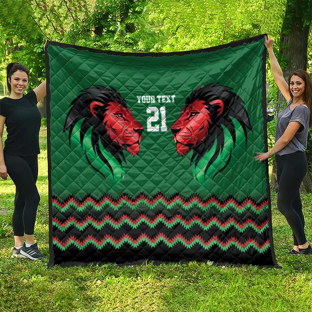 Kenya Cricket Custom Quilt Green Lion Head with Kenyan Pattern - Wonder Print Shop