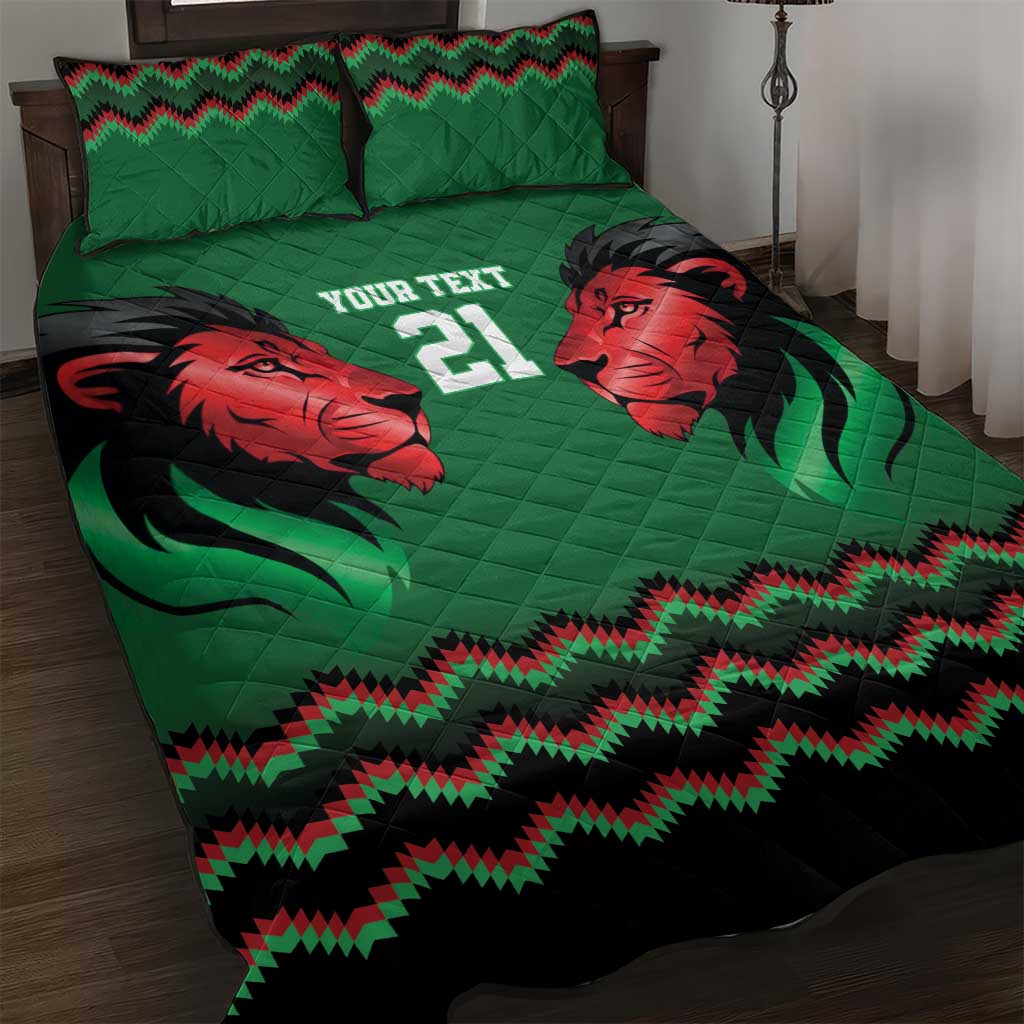 Kenya Cricket Custom Quilt Bed Set Green Lion Head with Kenyan Pattern - Wonder Print Shop