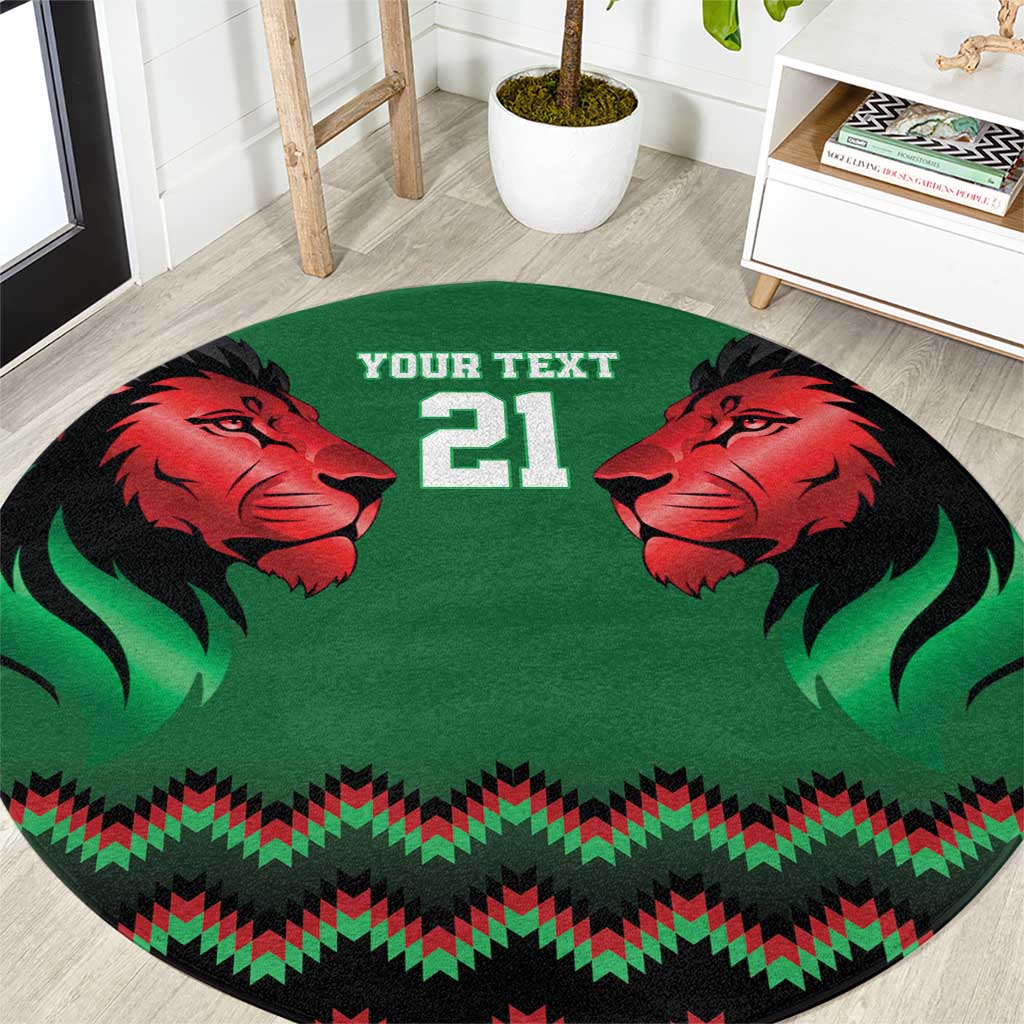 Kenya Cricket Custom Round Carpet Green Lion Head with Kenyan Pattern - Wonder Print Shop