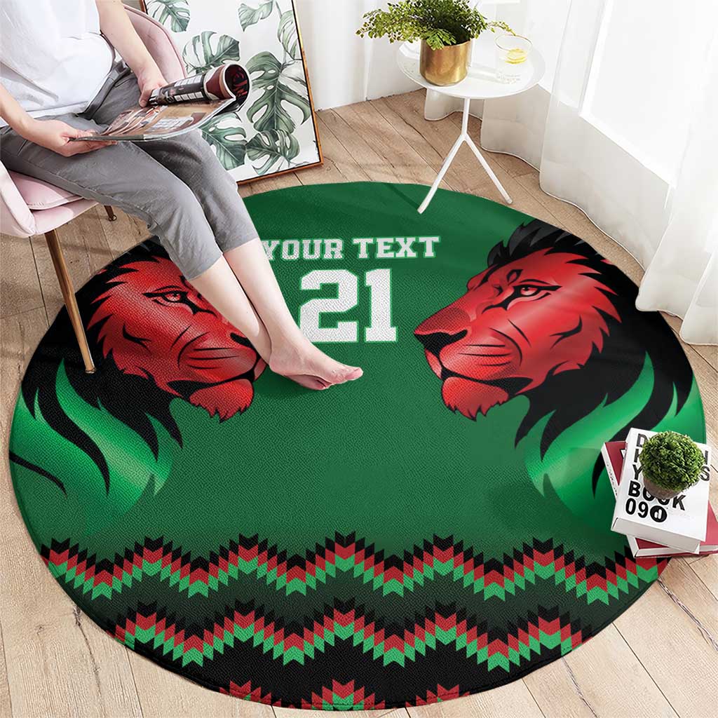 Kenya Cricket Custom Round Carpet Green Lion Head with Kenyan Pattern - Wonder Print Shop
