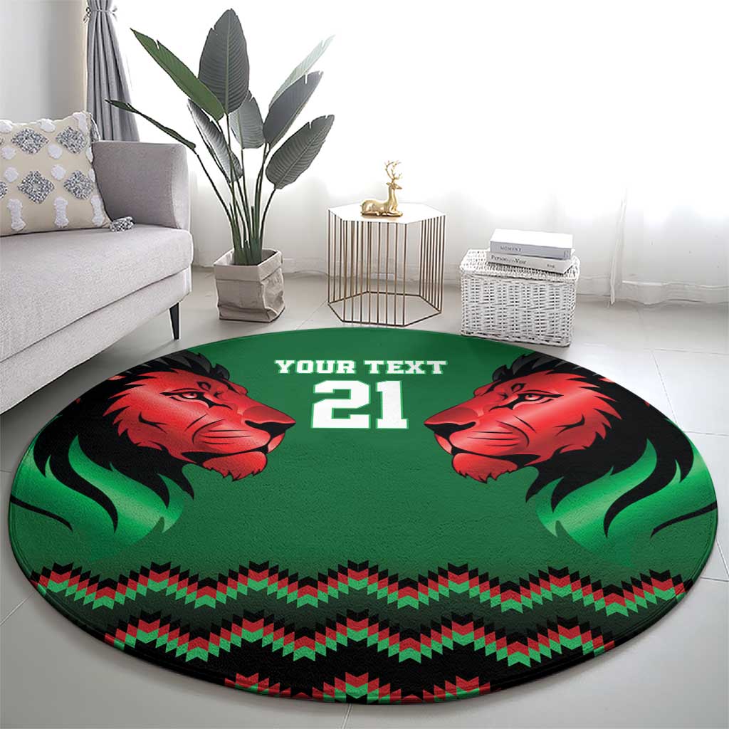 Kenya Cricket Custom Round Carpet Green Lion Head with Kenyan Pattern - Wonder Print Shop