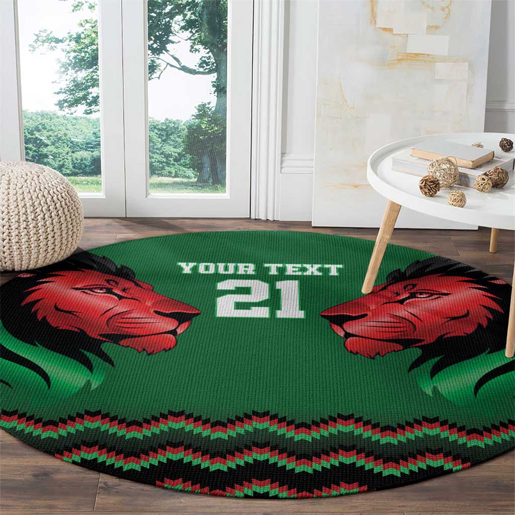 Kenya Cricket Custom Round Carpet Green Lion Head with Kenyan Pattern - Wonder Print Shop