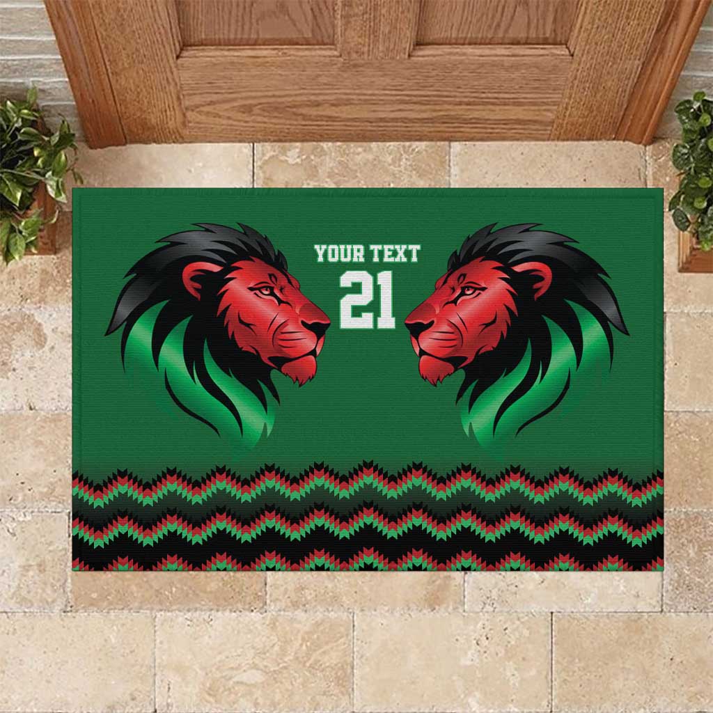 Kenya Cricket Custom Rubber Doormat Green Lion Head with Kenyan Pattern - Wonder Print Shop