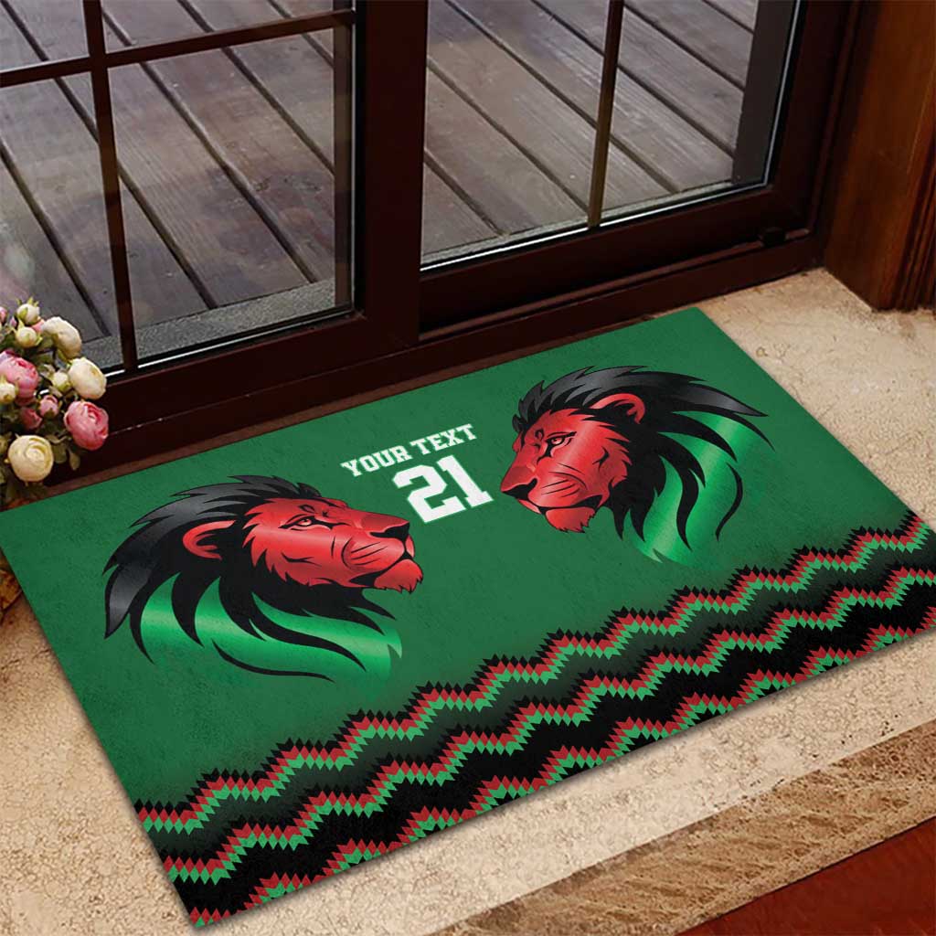 Kenya Cricket Custom Rubber Doormat Green Lion Head with Kenyan Pattern - Wonder Print Shop