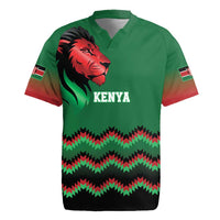 Kenya Cricket Custom Rugby Jersey Green Lion Head with Kenyan Pattern - Wonder Print Shop