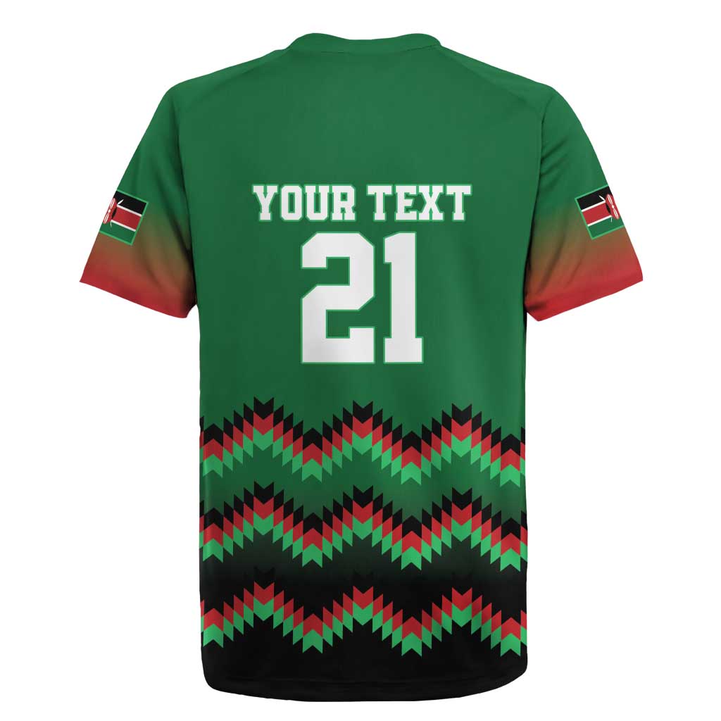 Kenya Cricket Custom Rugby Jersey Green Lion Head with Kenyan Pattern - Wonder Print Shop