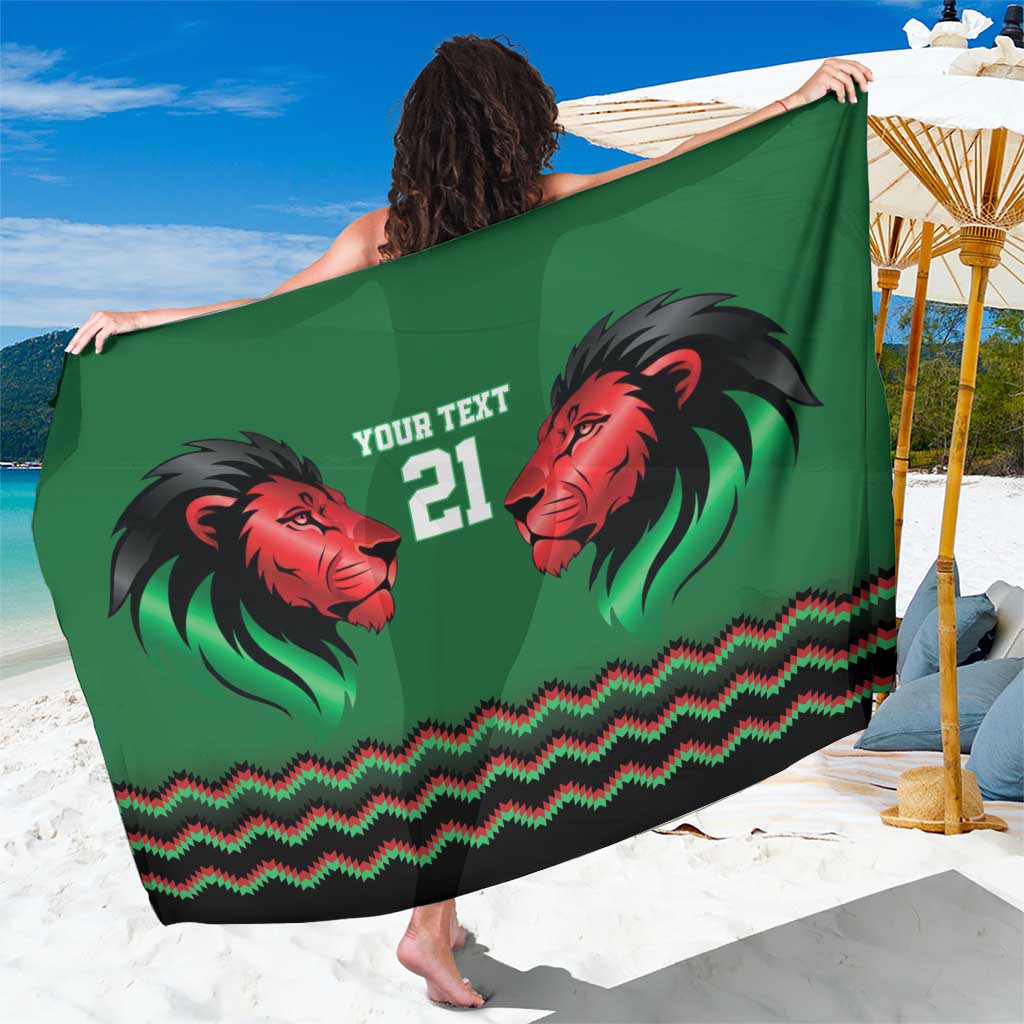 Kenya Cricket Custom Sarong Green Lion Head with Kenyan Pattern - Wonder Print Shop