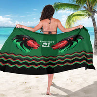 Kenya Cricket Custom Sarong Green Lion Head with Kenyan Pattern - Wonder Print Shop