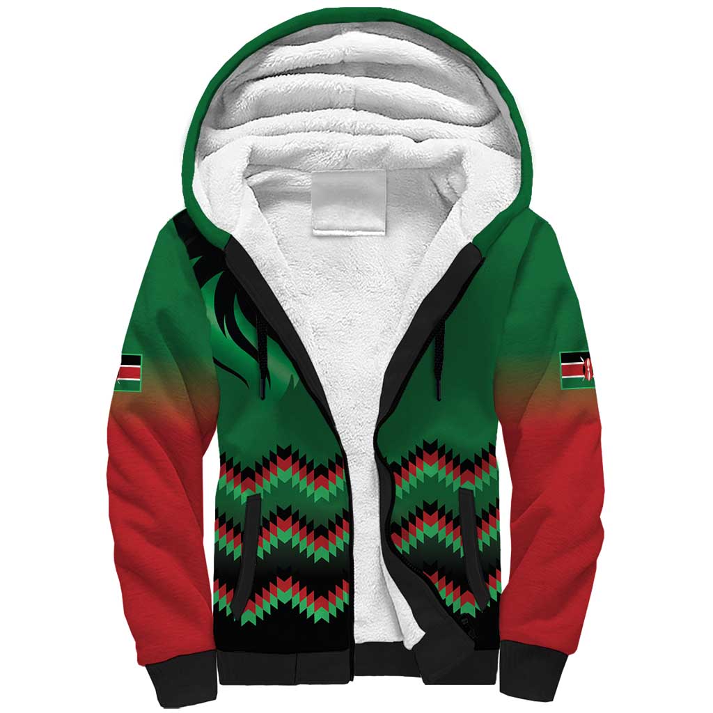 Kenya Cricket Custom Sherpa Hoodie Green Lion Head with Kenyan Pattern - Wonder Print Shop