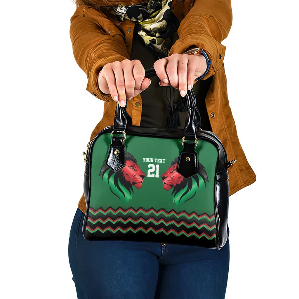 Kenya Cricket Custom Shoulder Handbag Green Lion Head with Kenyan Pattern - Wonder Print Shop