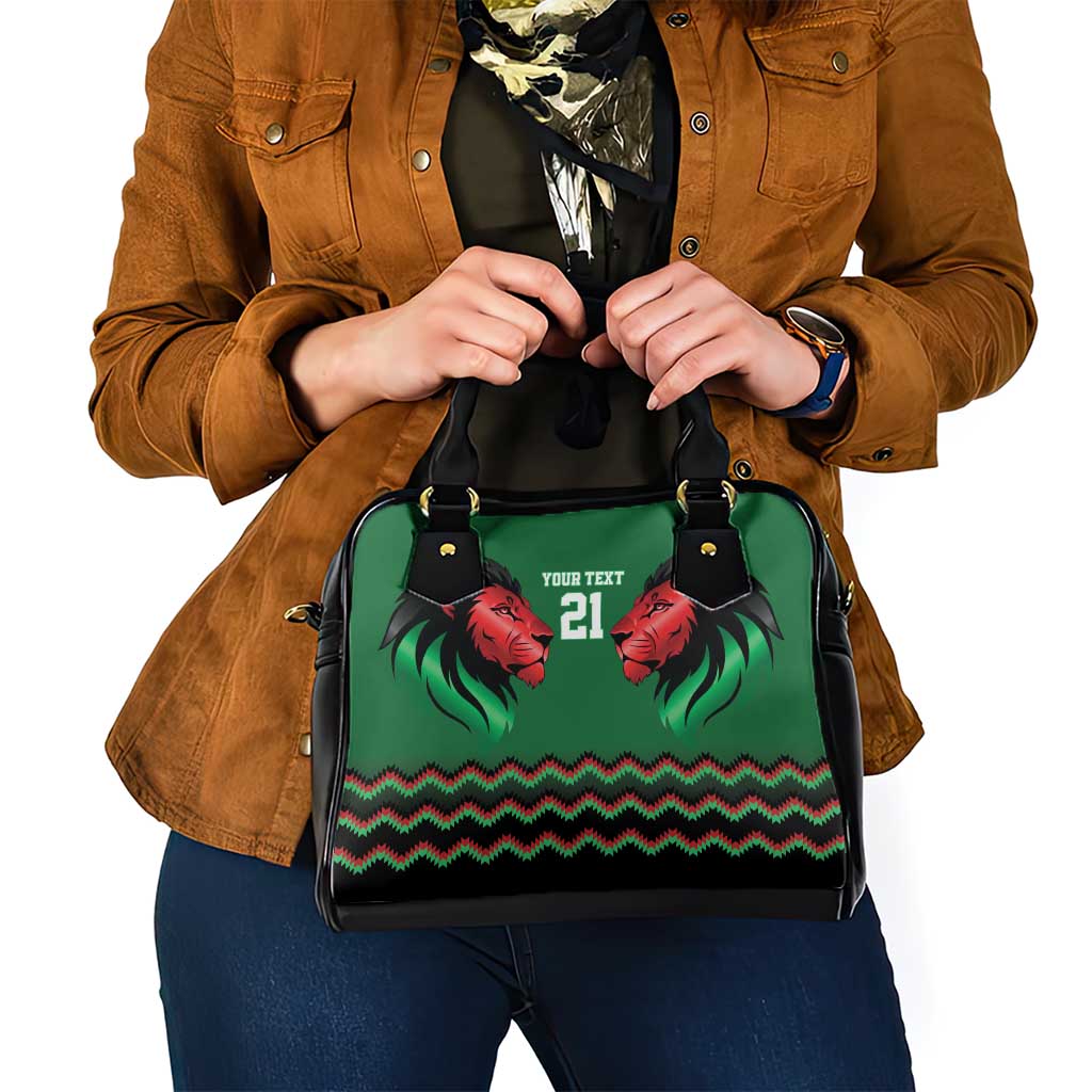 Kenya Cricket Custom Shoulder Handbag Green Lion Head with Kenyan Pattern - Wonder Print Shop