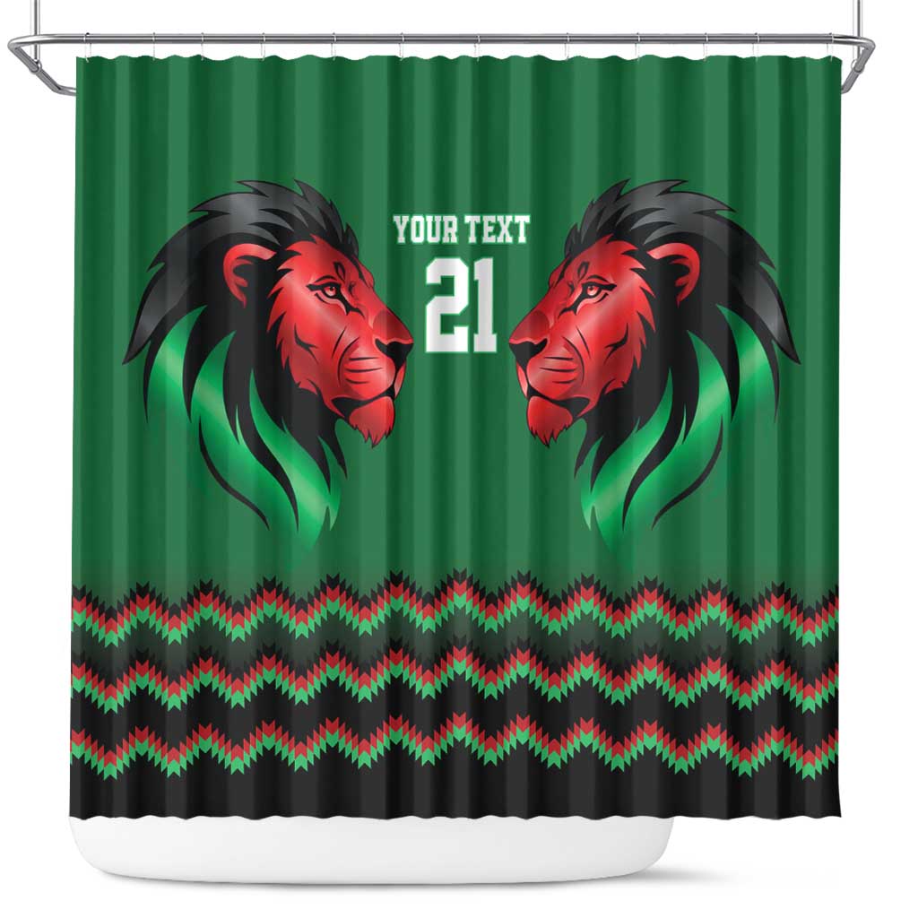 Kenya Cricket Custom Shower Curtain Green Lion Head with Kenyan Pattern - Wonder Print Shop