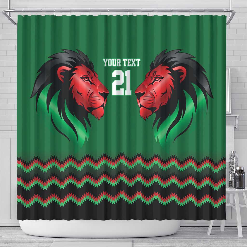Kenya Cricket Custom Shower Curtain Green Lion Head with Kenyan Pattern - Wonder Print Shop