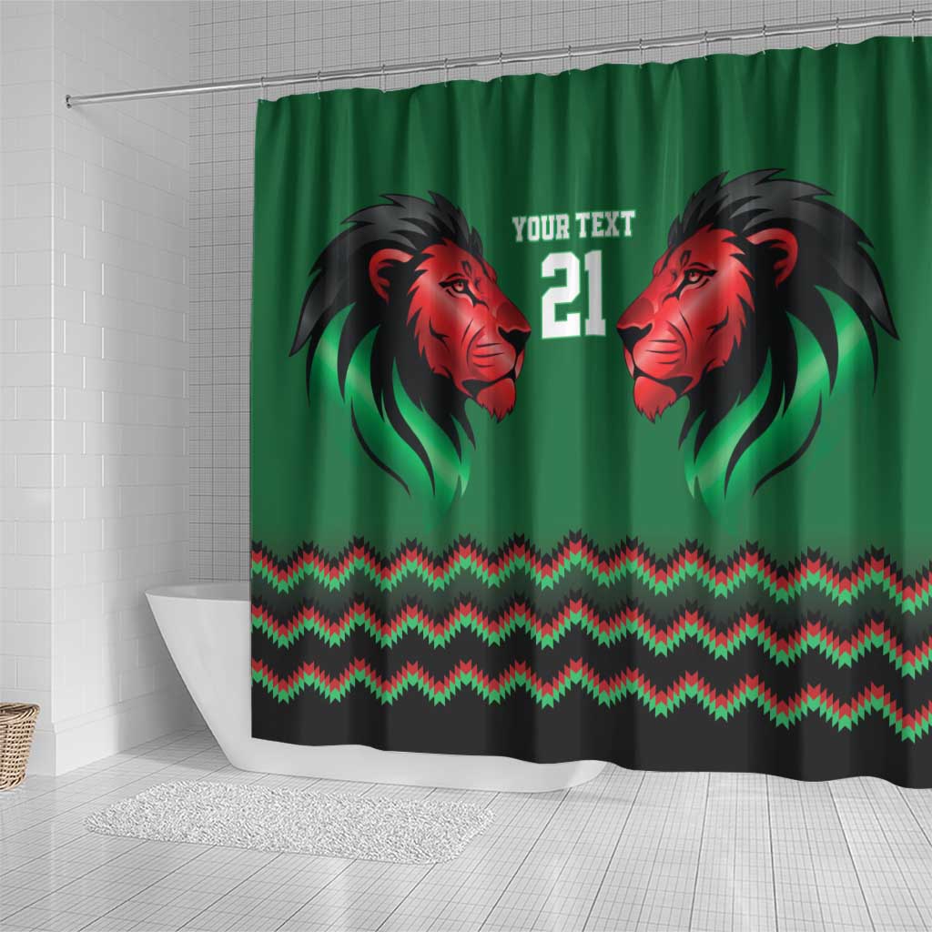 Kenya Cricket Custom Shower Curtain Green Lion Head with Kenyan Pattern - Wonder Print Shop