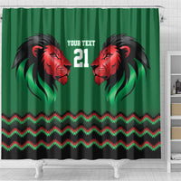 Kenya Cricket Custom Shower Curtain Green Lion Head with Kenyan Pattern - Wonder Print Shop