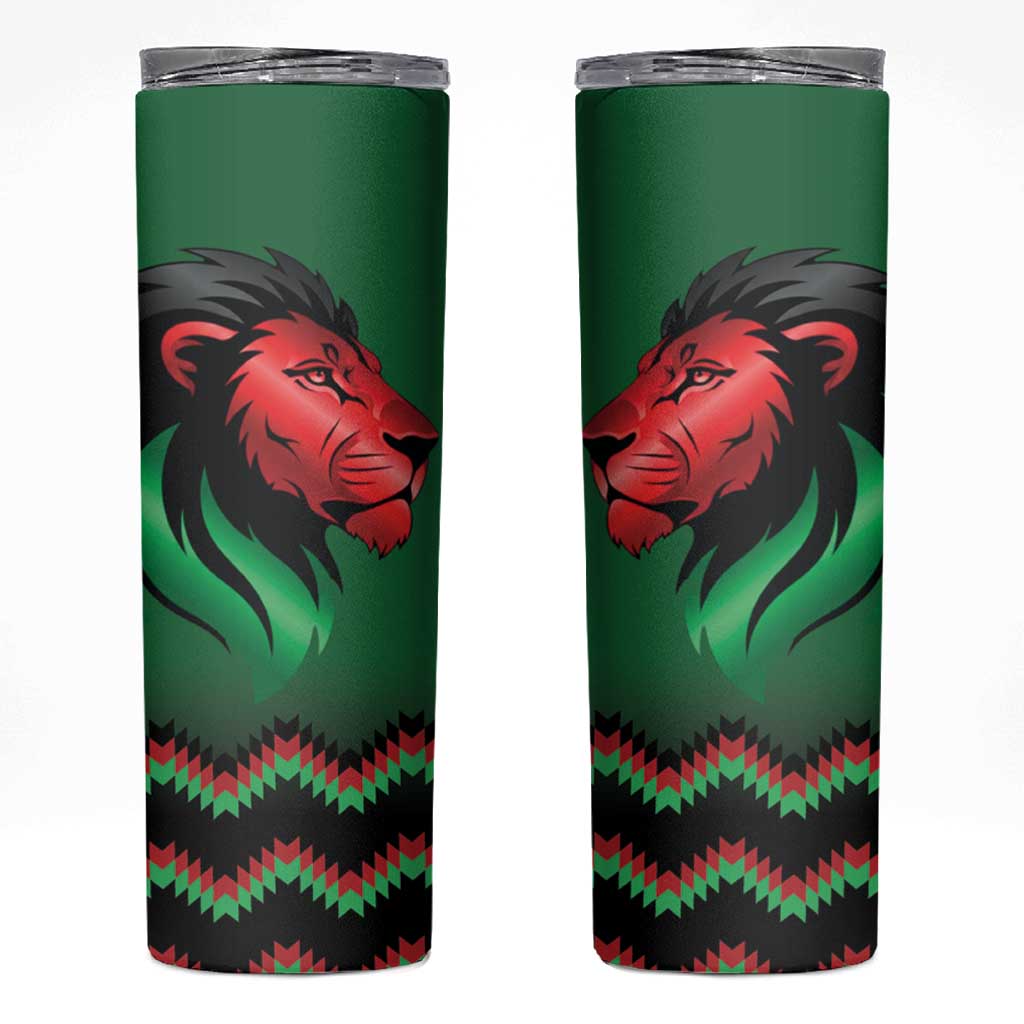 Kenya Cricket Custom Skinny Tumbler Green Lion Head with Kenyan Pattern - Wonder Print Shop