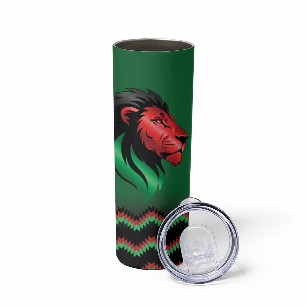 Kenya Cricket Custom Skinny Tumbler Green Lion Head with Kenyan Pattern - Wonder Print Shop