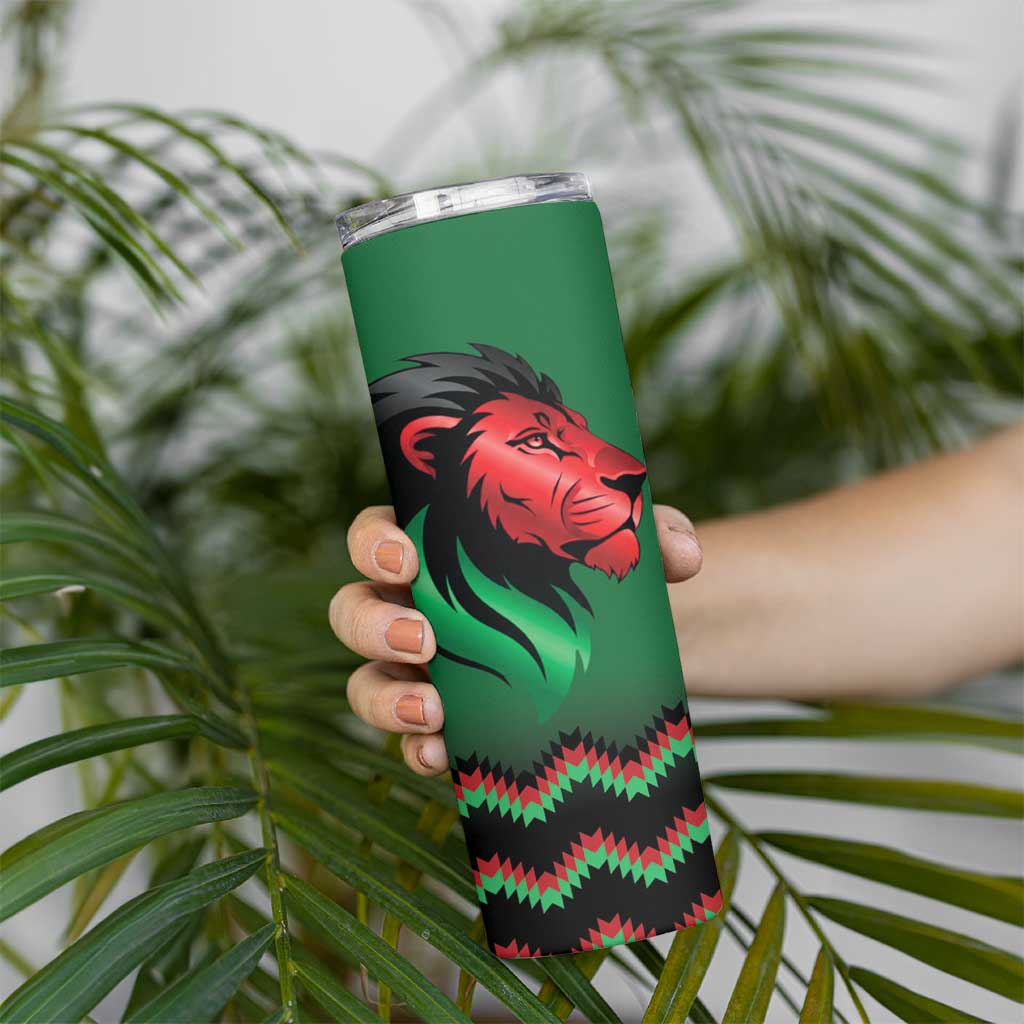 Kenya Cricket Custom Skinny Tumbler Green Lion Head with Kenyan Pattern - Wonder Print Shop