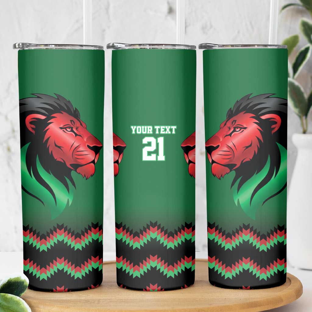 Kenya Cricket Custom Skinny Tumbler Green Lion Head with Kenyan Pattern - Wonder Print Shop